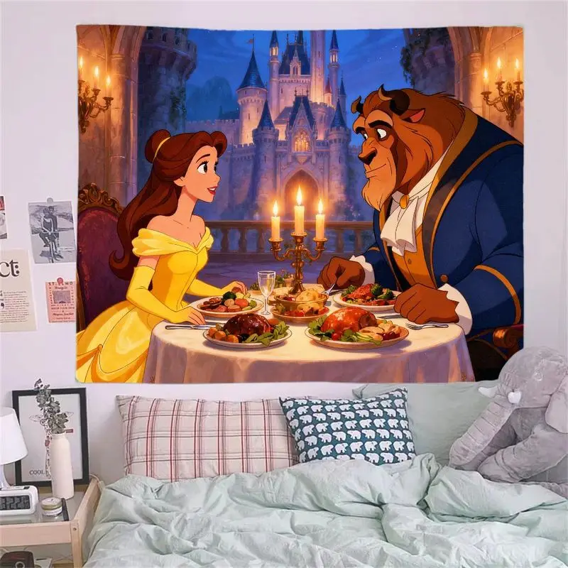 1PC Disney Beauty & The Beast Tapestry, Princess Belle Beast Dinner Wall Art, Fairytale Castle Decor, Aesthetic Bedroom Living R - Image 6