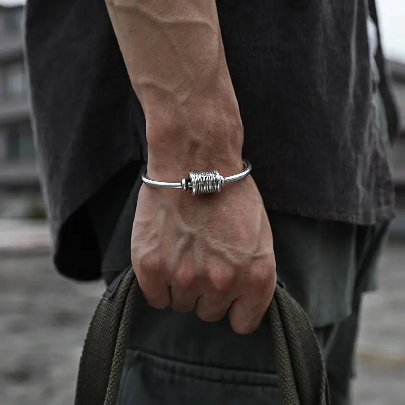 Trans Shipment Bracelet Men Thai Handmade Thai Silver Opening Bracelet Retro Transshipment Bead Silver Bracelet Jewelry Bangle