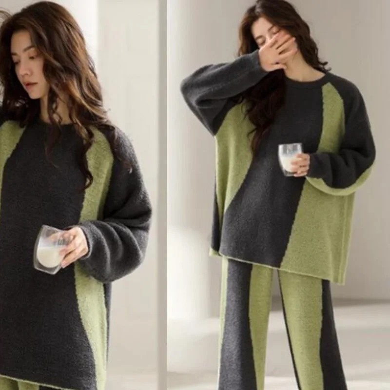 여성용 따뜻한 겨울 파자마 세트, 크리스마스 패션 홈웨어, 귀엽고 부드러운 파자마 세트