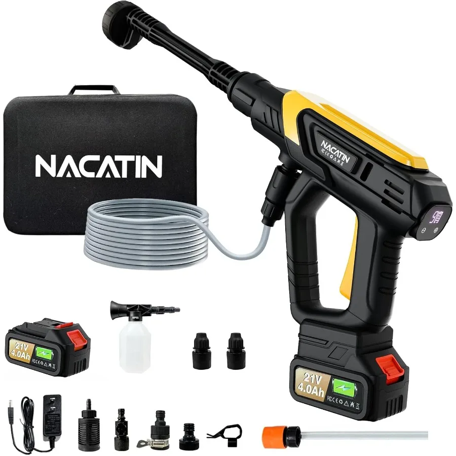 غسالة الضغط اللاسلكي 21 فولت 4.0 أمبير محرك بدون فرشاة مع فوهة 6 في 1 9 ضغط تروس لغسيل السيارات فناء سياج درب Outd #1