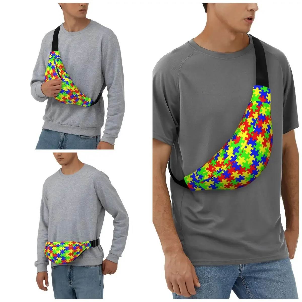 Custom Cool Kleurrijke Legpuzzels Autisme Awareness Fanny Pack Running Vrouwen Mannen Sling Crossbody Heuptas Telefoon Geld Pouch