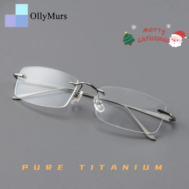 OLLYMURS 울트라 라이트 패션 비즈니스 프리미엄 순수 티타늄 안경 럭셔리 남성 광학 처방 무테 안경 A8012T