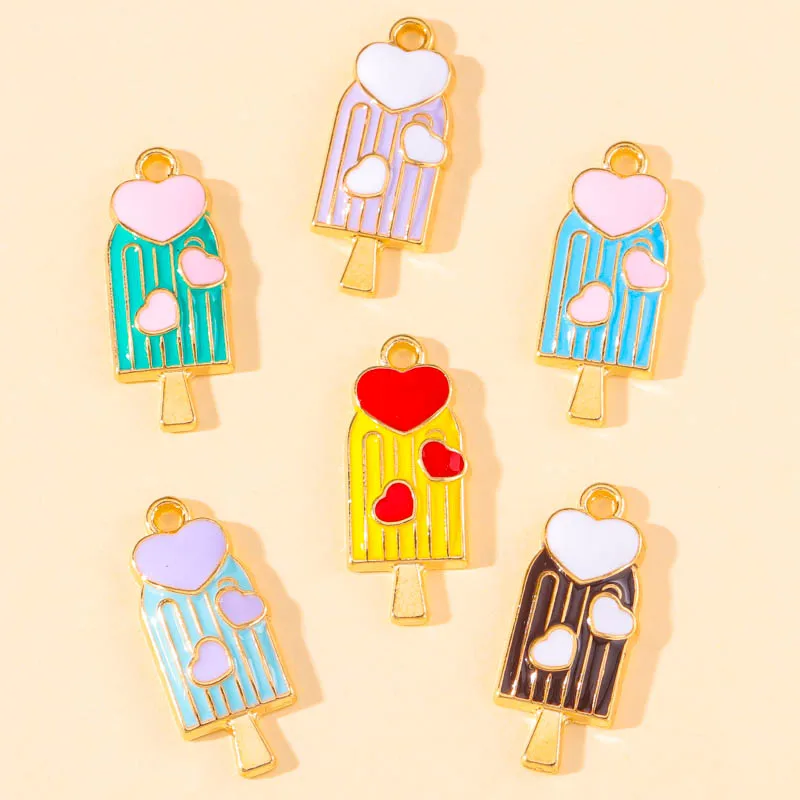 

20 шт. 10*24 мм, многоцветные милые эмалевые Подвески в виде любящего сердца, мороженого, ювелирные изделия ручной работы «сделай сам» для сережек, ожерелий, подвесок