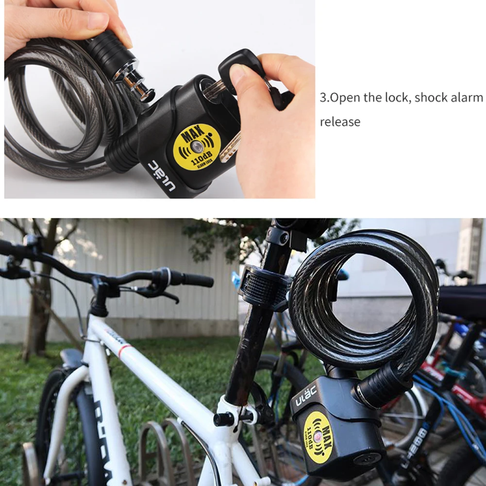 1 PC Professional Bicycle Lock Electronic Alarm Lock Anti-theft 110db Loud Wire Locks Security Lock Dropship