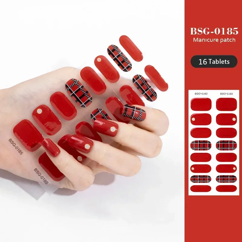 Semi-Cuttable Gel Nail Adesivos, 3D, Quente, Ouro, Gel, Cobertura Completa, Decalques, Pressione na Lâmpada UV, Precisa Encantos das Unhas, 16 Tiras