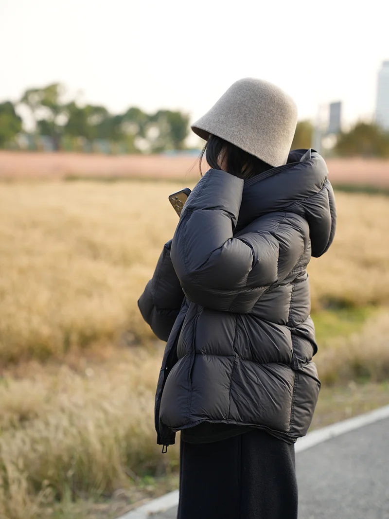 ZAROY Damen Winterjacke, verdickte warme Kapuzen-Baumwollparka, koreanischer Stil, einfarbig, vielseitig, lässiger kurzer Mantel, Schnee-Oberbekleidung, Winterjacke – Detail 14