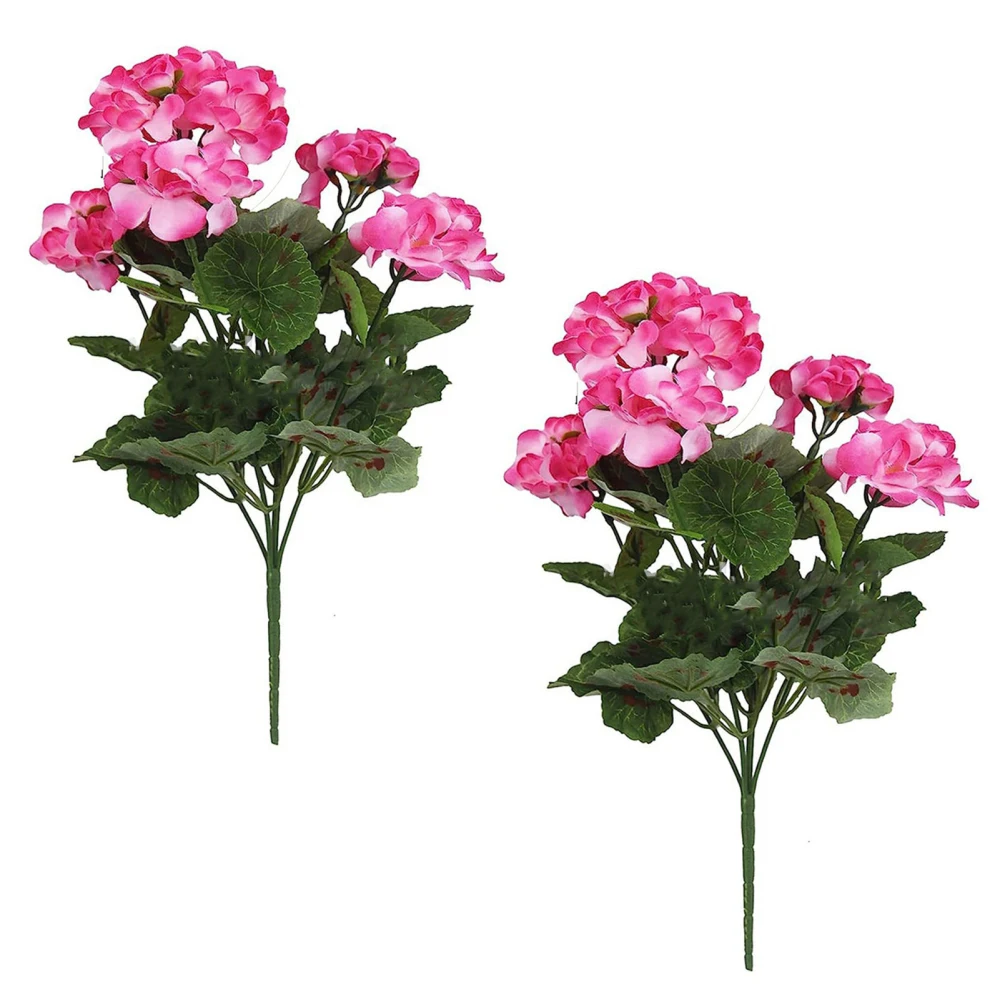 

2Pcs Simulation Pink Begonia Bouquet 14 inch Fake Geranium Silk Flower Branch Wedding Living Room Home Decoration