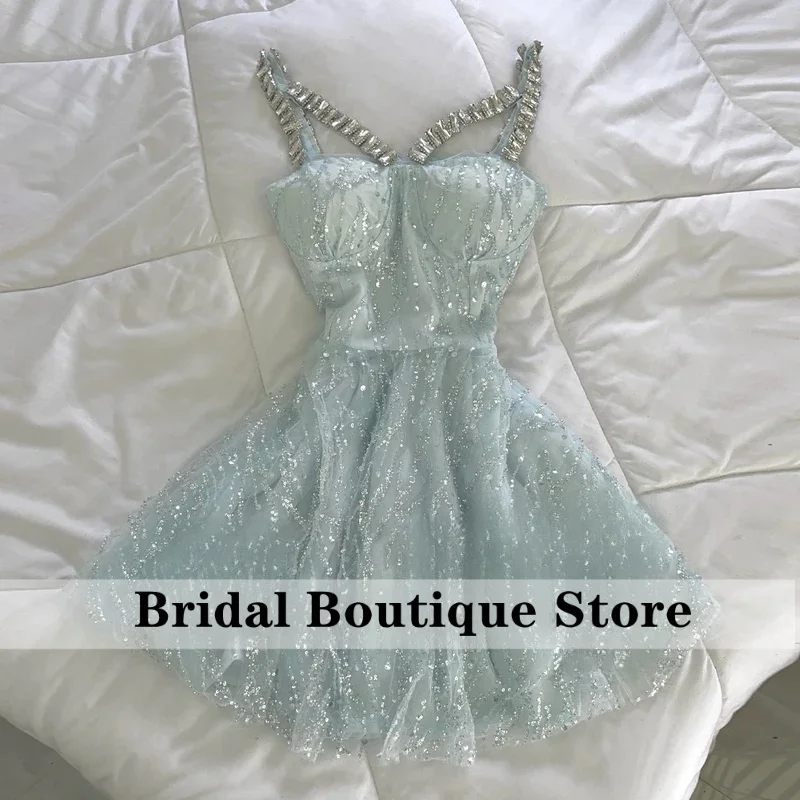 Chic Mini Homecoming Dresses Sequins Rhinestones Cocktail Party Dresses Vestidos De Noche Short Prom Dresses Customized