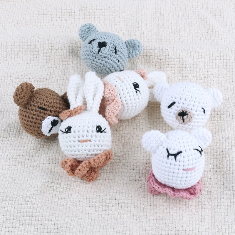 Crochet Bead Bunny Heads Loose Beads for Infant Teether Anti-Drop Pacifier Chain DIY Rattle Accessory Baby Teething Toy