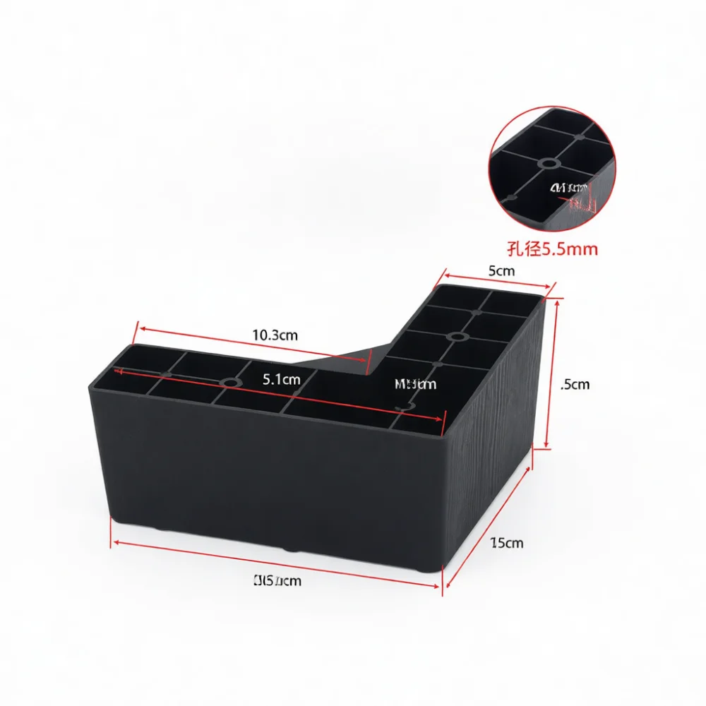 L Shape Plastic Furniture Feet For Sofa Cabinet Bed Table Replacement Support Legs Modern Design Black Quality