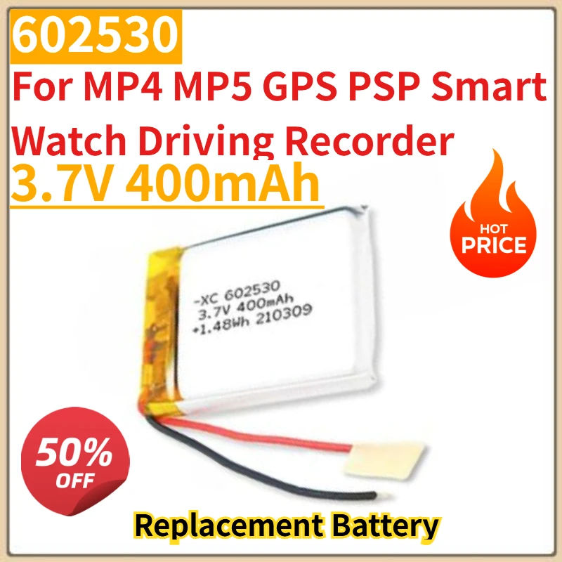 

High Quality New 3.7V 400mAh Replacement Battery 602530 For MP4 MP5 GPS PSP Smart Watch Driving Recorder