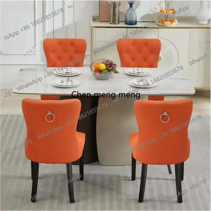 RR PU Leather Dining Chairs Set of 4, Tufted Upholstered Dining Room Chair with Pull Ring and Solid Wood Legs, Orange Customized
