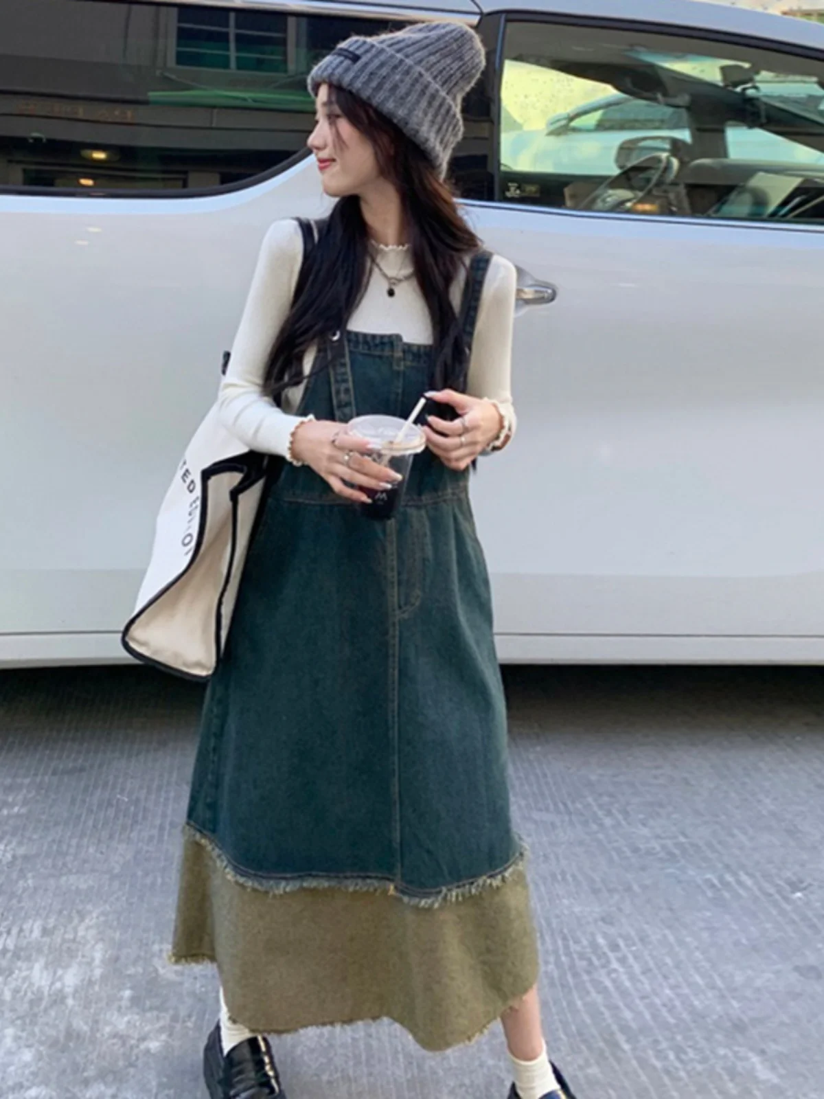 Slimming Effectiveness Midi Length Denim Overalls Women's Spring New plus Size Tummy Control Slimming Dress