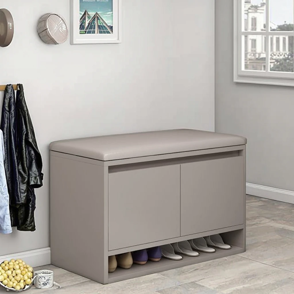 

Modern Luxury Solid Wood Shoe Stool Soft Bag Long Entrance Seatable Shoe Rack Small Cabinet Door for Home Living Room Furniture