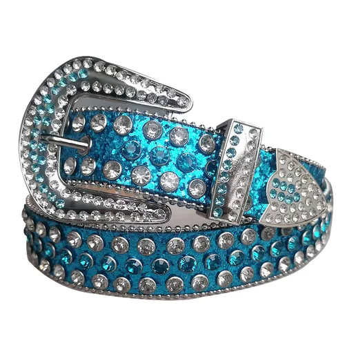 Imagen 2 del producto Cinturón occidental con hebilla de aguja, cinturón con diamantes BB Simon, cinturón decorativo con cuentas a la moda para mujer, cinturón vaquero Punk