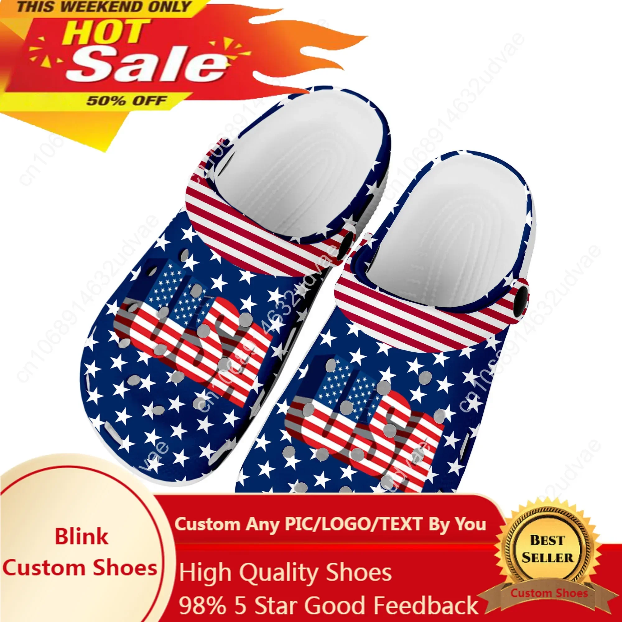 

USA Flag America Red Blue White Art Home Clogs Custom Water Shoes Mens Womens Teenager Shoe Garden Clog Beach Hole Slippers