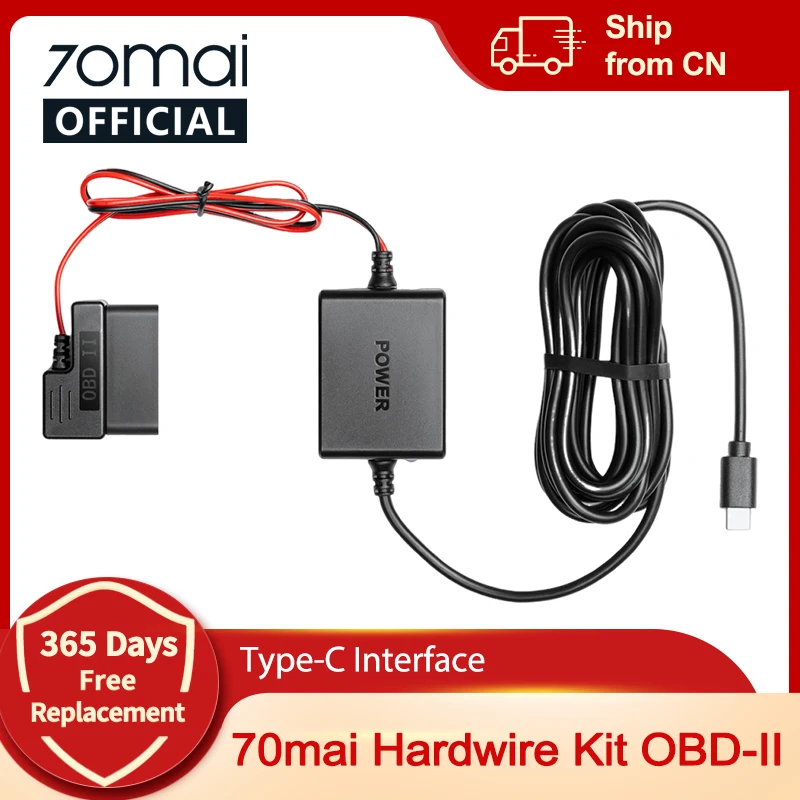 70mai állítható vezetékes készlet OBD II C típusú interfész plug & play 70mai OBD 24 órás parkolásfigyelés 70mai autós kamerákhoz