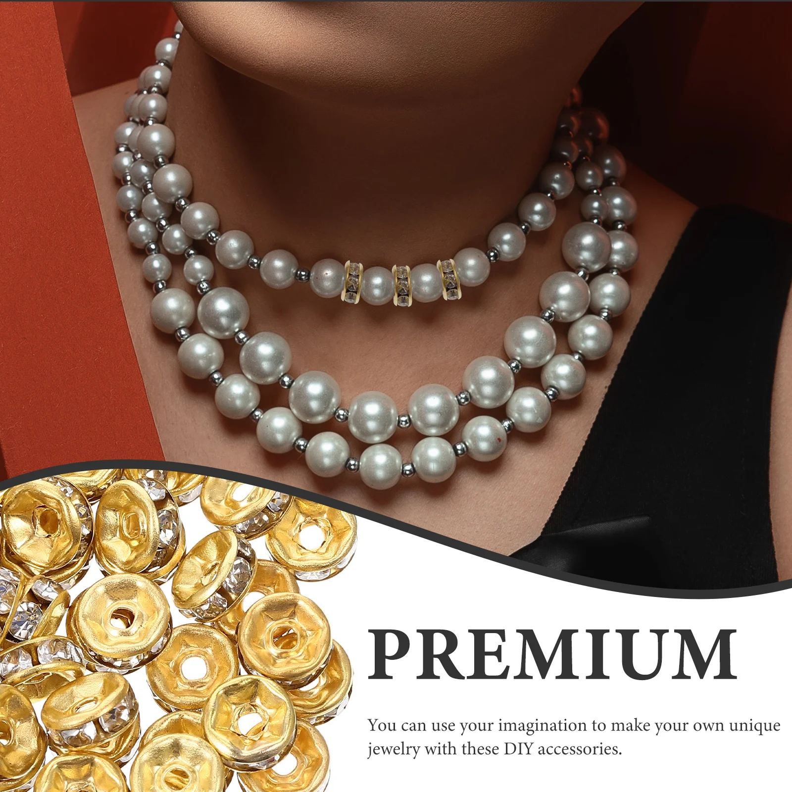 

200Pcs Rhinestone Alloy Spacer Beads Rondelle for Jewelry Making DIY Bracelet Loose Beads Craft Findings Accessories