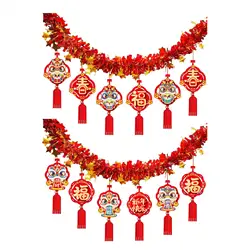 Chinese Dragon Year Garland 9.8 Feet Rope with 6 Pendant Tassel Lunar New Year for Indoor Outdoor Accessories