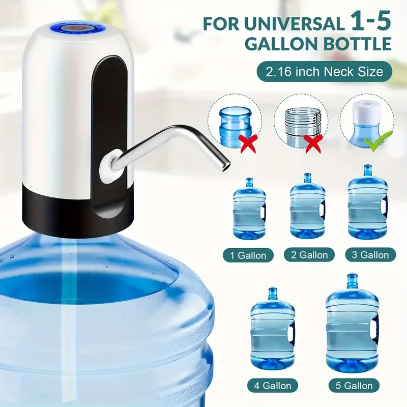 USB Rechargeable Electric Water Bottle Pump Automatic Drinking Water Dispenser with Power Switch Portable for Camping