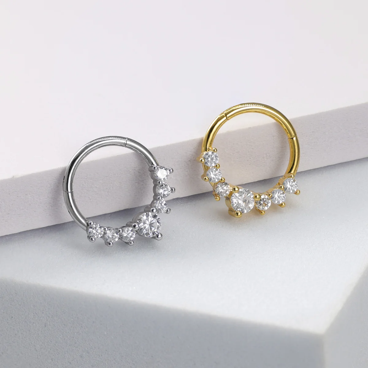 Cyrkon zawiasowy segmentowy kolczyk w nosie stal nierdzewna kolczyk w nosie przegroda Clicker Piercing warga chrząstka ucha Helix piercing biżuteria — zdjęcie 5