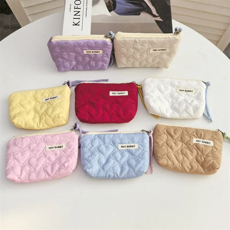 韓国の女の子のメイクアップケース,かわいいハート型のヘッドフォンの口紅バッグ,ミニポータブルバッグ,収納バッグ,シンプルなファッション,甘い,1個