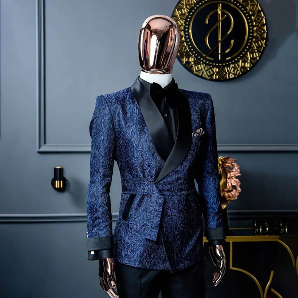 Fashion Wedding Men Suits New Jacquard Business Suit Tailor-Made Groom 2-Pieces Solid Pants Formal Occasions Party Customized