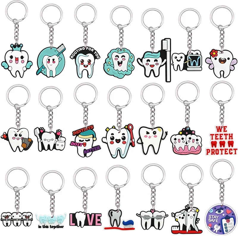 10 Pcs Dental Tooth Shape Model Simulation Keychain Fashion Keyring Cartoon Lovely Girls Kids Gift Pendant Teeth Key Chain