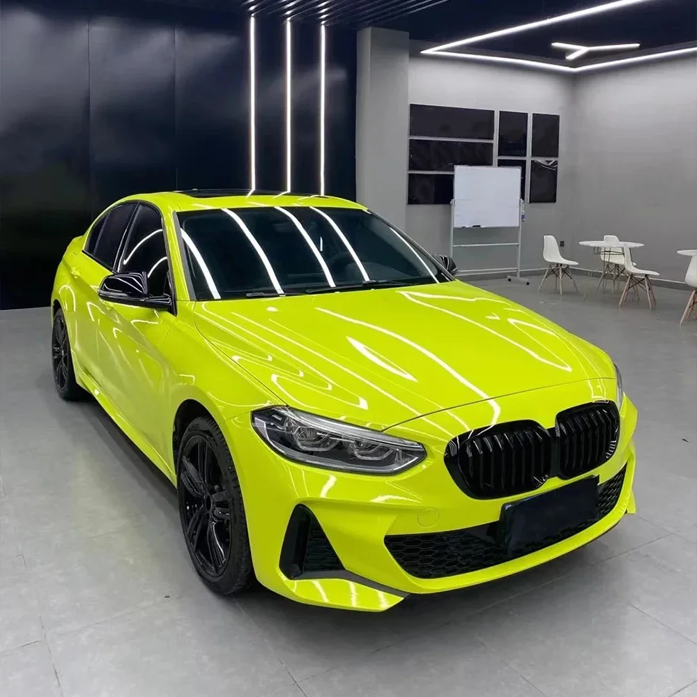 Green Yellow Car Wrapping Film Bubble Free Car Sticker Vinyl Film PET Decals Car Accessories Exterior Interior Decoration view 2