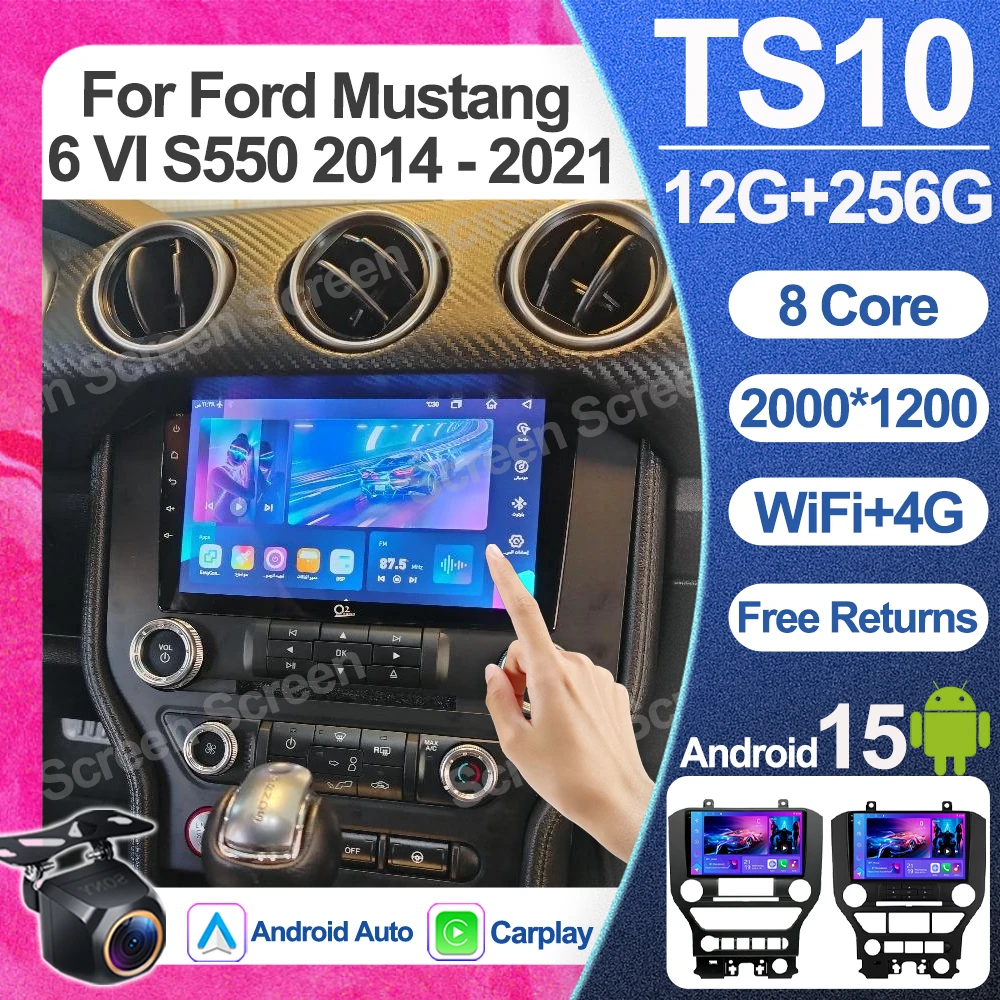 أندرويد 15 لفورد موستانج 6 VI S550 2014 2015 2016 2017 - 2021 الملاحة مشغل وسائط متعددة 2 din شاشة تعمل باللمس واي فاي بلوتوث