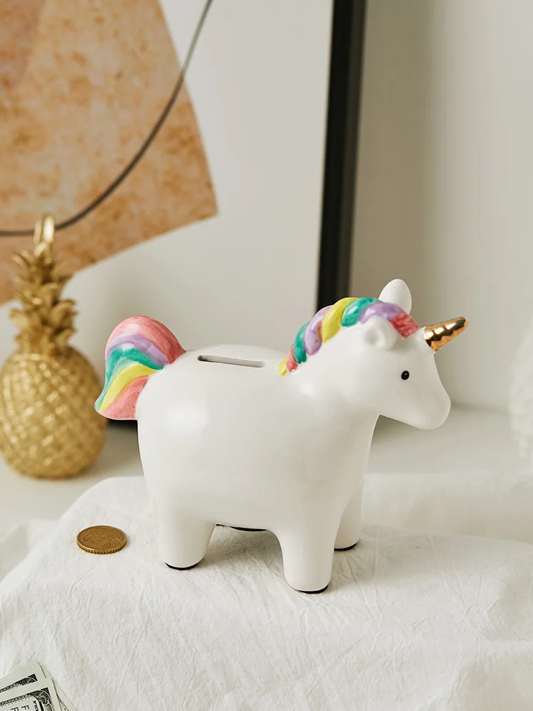 Ins Popular Nordic Desktop Organizer Cartoon Animal Unicorn Money Box Coin Storage Holder Cute Ceramic Piggy Bank For Kids