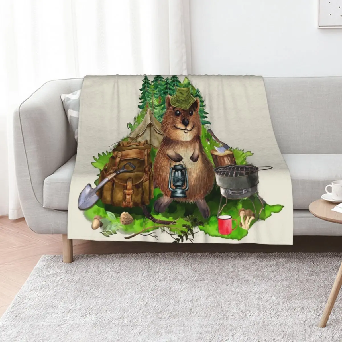 

Happy Quokka Camping is happiness Throw Blanket Sofa Throw Thermals For Travel Furrys Fashion Sofas Blankets