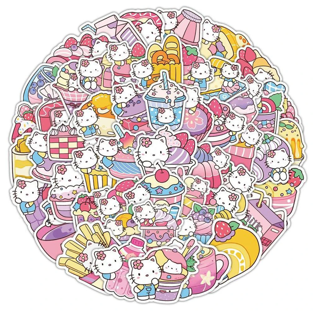 10/30/50/100pcs Anime Sanrio Food Dessert Stickers Kawaii Hello Kitty Decals Toy DIY Stationery Phone Laptop PVC Sticker for Kid