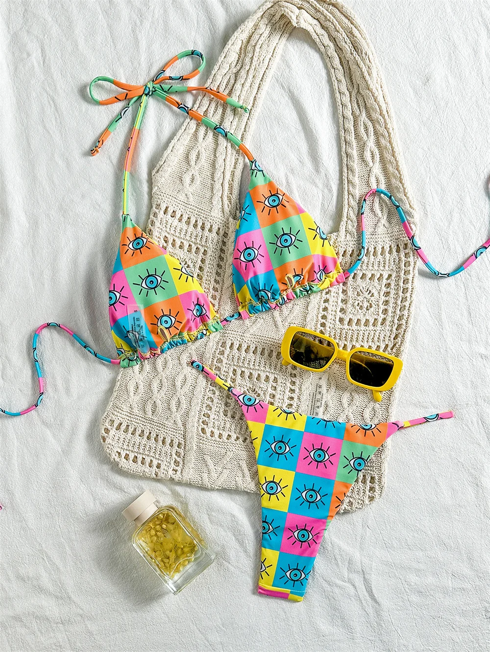 الفقرة برايا الملونة المطبوعة الرسن ملابس السباحة البرازيلي بيكيني مجموعات 2025 مثير ضمادة النساء ملابس السباحة Biquini انقسام ثوب السباحة #2