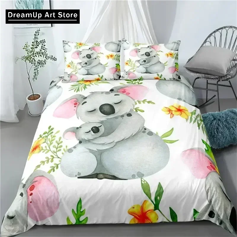 3D Print Fashion Cartoon Koala Cute Animal Bedding Set Boys Girls Twin Queen Full Size Duvet Cover Pillowcase Bed Adult Bedroom