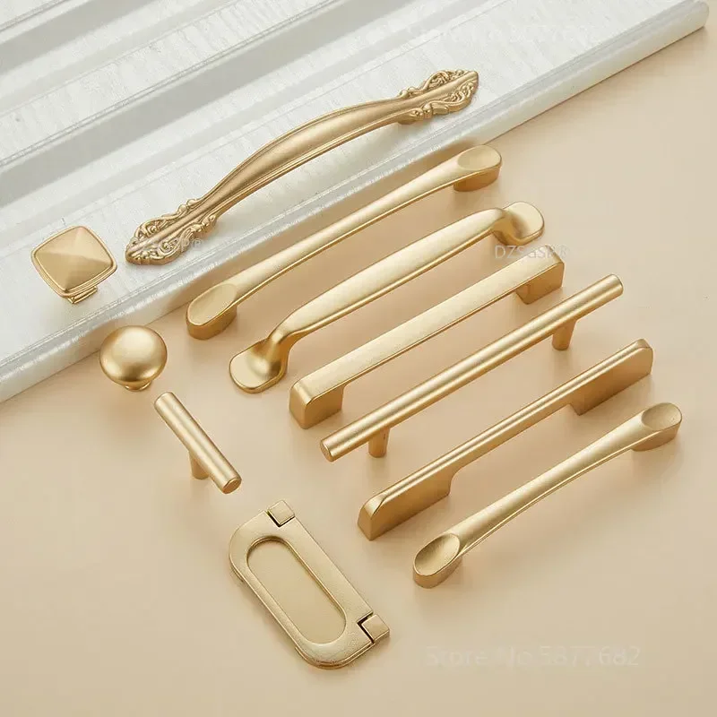 Cupboard Cabinet Knob Aluminum European Fashion Square U Type Gold Drawer Kitchen Hardware Door Dresser Handle