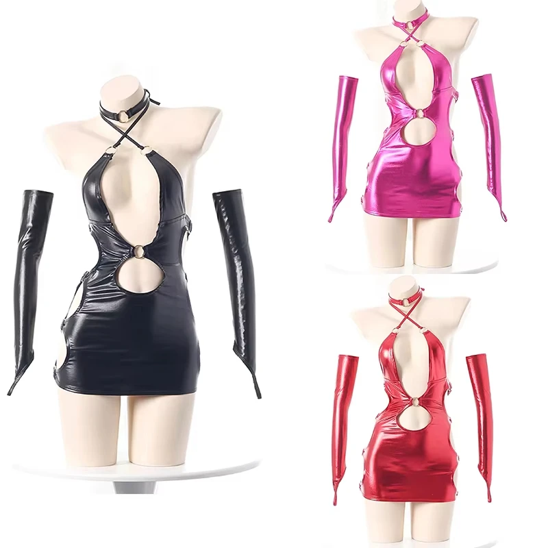 

AniLV Anime Girl Group Stage Show Unifrom Women Dopamine Leather Dress Outfits Costumes Cosplay After Party Spicy Garter Lace Up