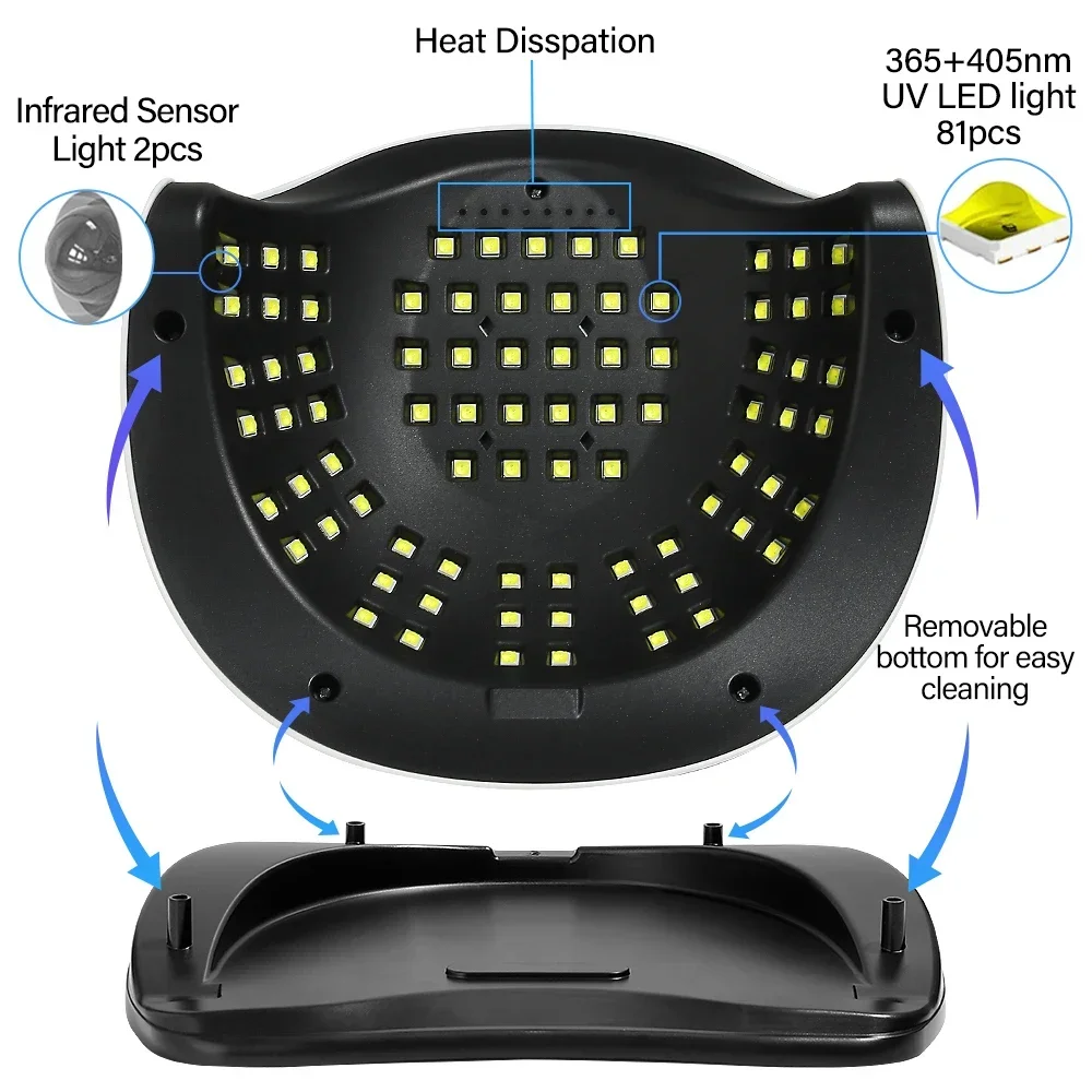 UV LED 네일 램프 건조기, 네일 젤 광택제, 81LED, 4 타이머 설정, HD 디스플레이 자동 센서, 전문 젤 네일 램프, 380W