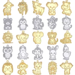 2PCS Cartoon Animal Charms Fit Kids Gift Cute Bunny Monkey Sheep Owl Panda Tiger Lion DIY Jewelry Making Stainless Steel Pendant
