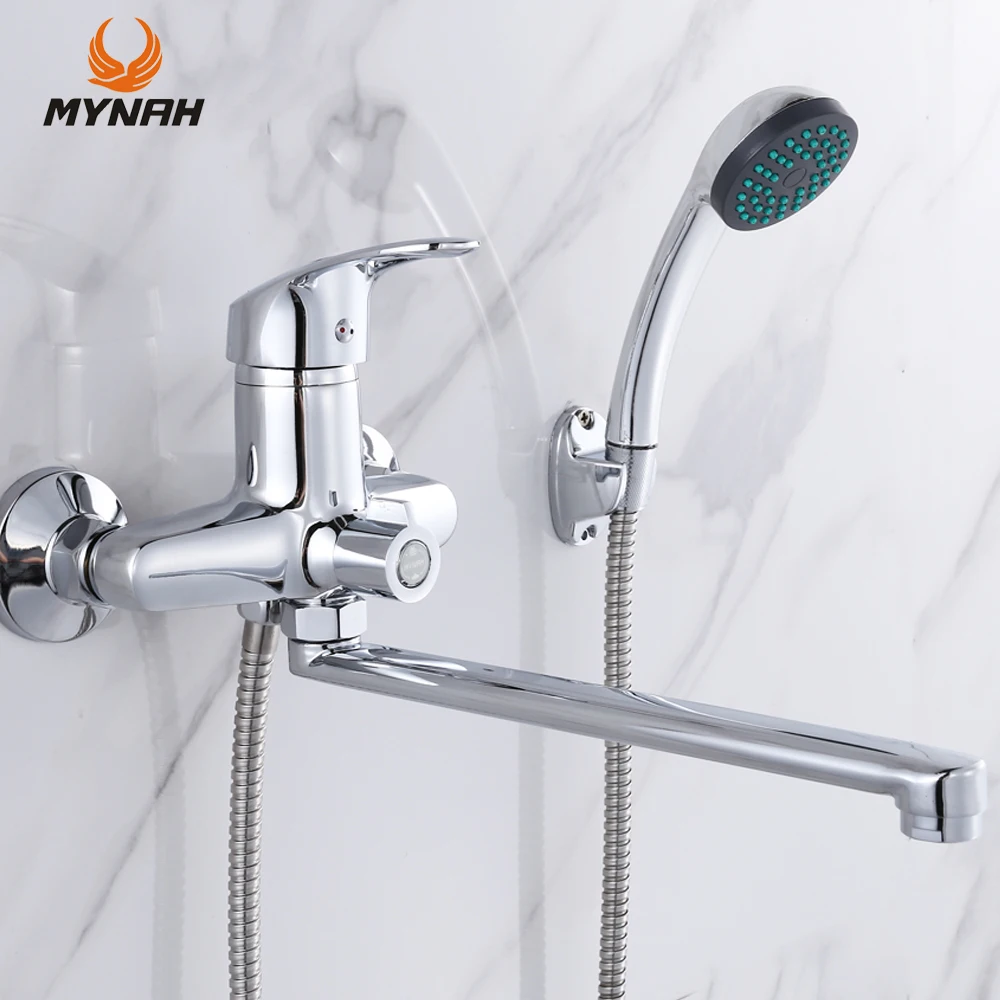 MYNAH Simple Style Bathtub Shower Faucet Cold and Hot Water Mixer Bathroom Water Tap with Hand Shower 2-way Water Outlet Model