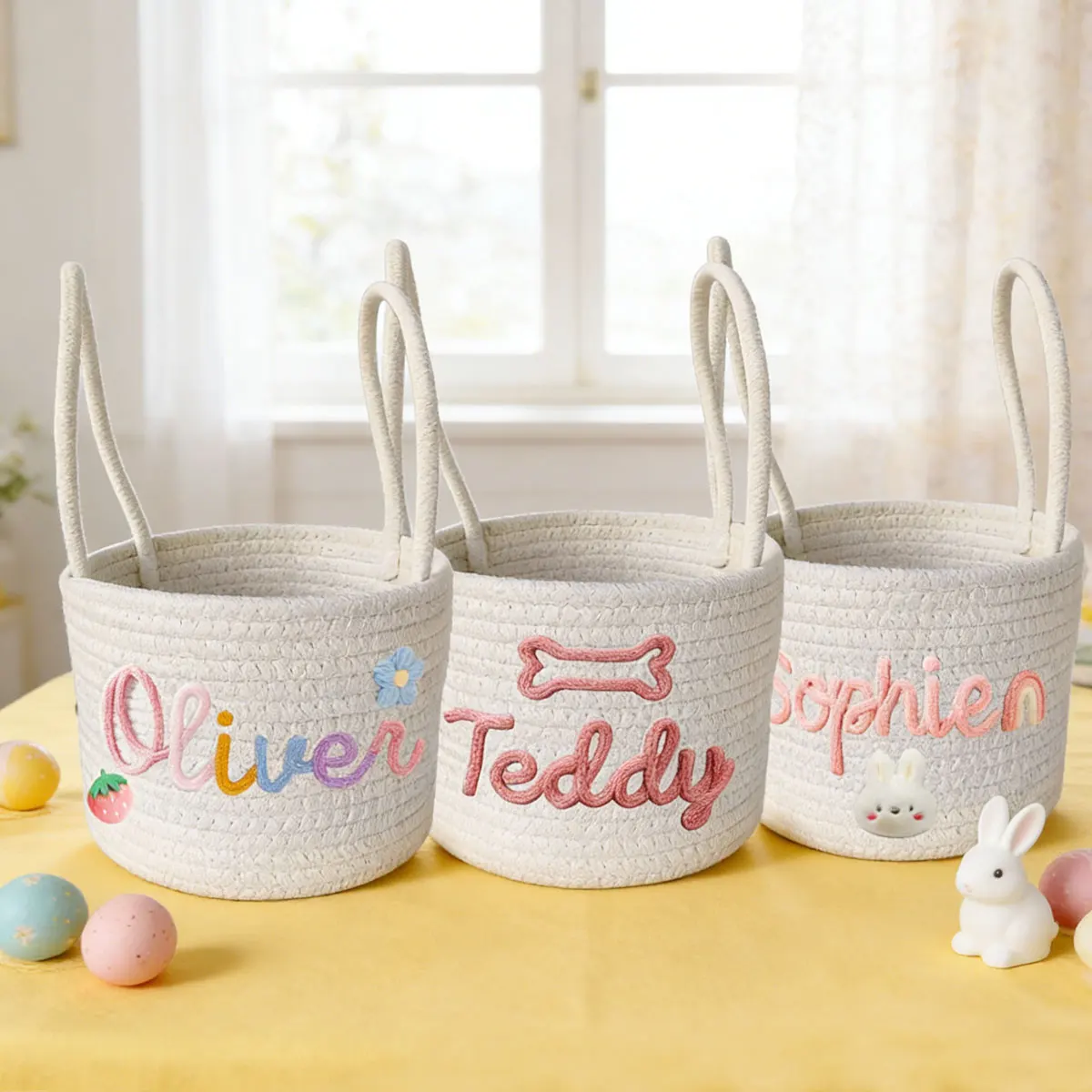 1pc personalized portable storage basket, customizable with initials and name, suitable for home storage or Easter gift baskets