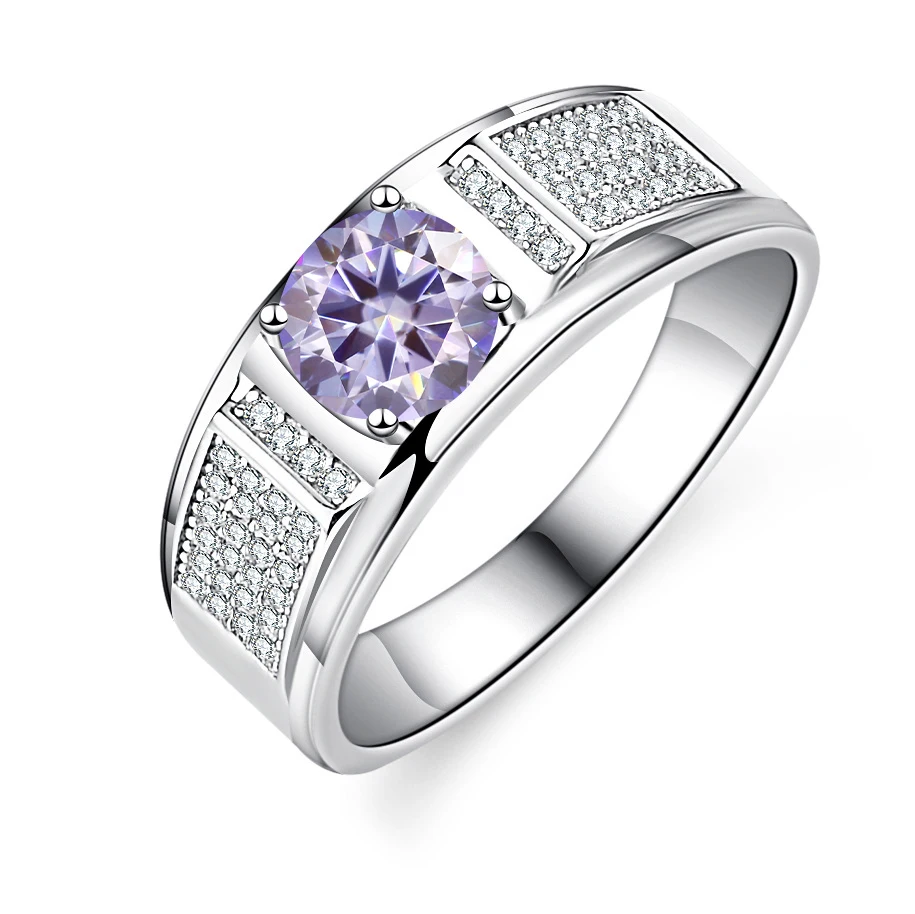 Men's 1.0 Carat Moissanite Engagement Ring, 18K White Gold