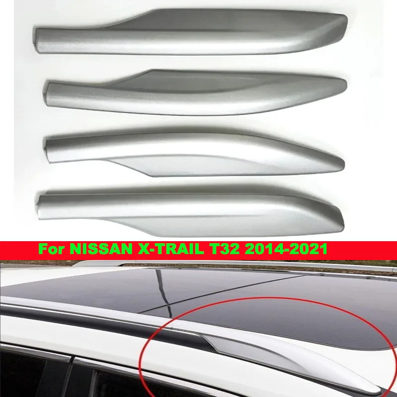 car Silver Roof Rack Luggage Rack Bar Rail End Cover Shell Cap Trim For NISSAN X-TRAIL X trail Rogue T32 2014-2021