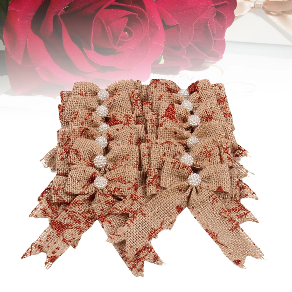 

12pcs Butterfly Bows Burlap Diy Gift Wrapping Wedding Party Decoration Basket Wine Bottle Red Basket Bows Glitter