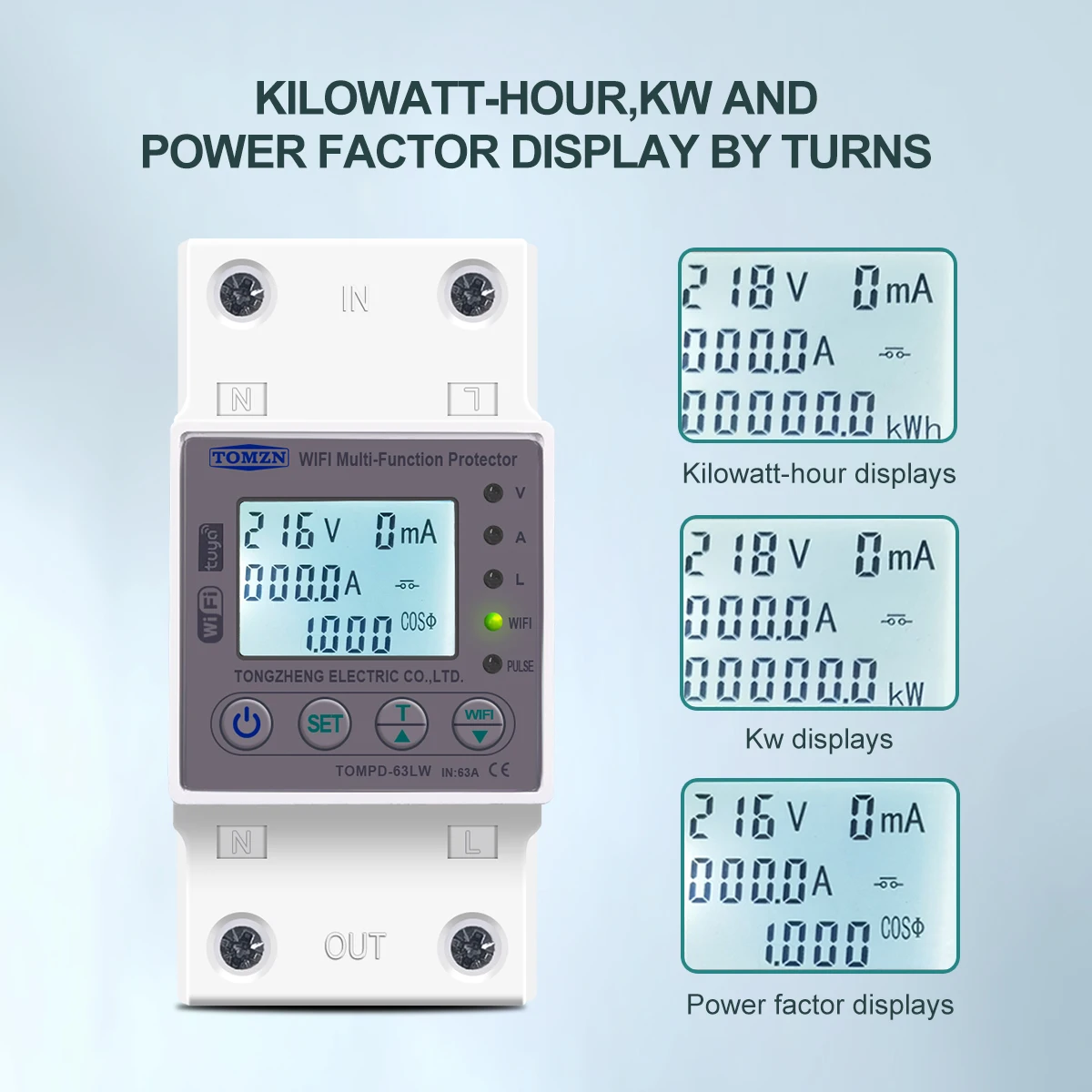 1P+N 63A WIFI Smart Switch smartlife Energy Meter Kwh Metering Circuit Breaker Timer z zabezpieczeniem napięciowym i zabezpieczeniem przed wyciekiem