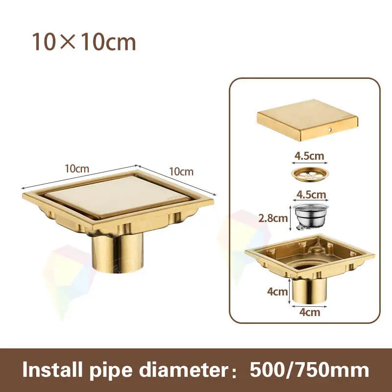 Tile Insert Square Floor Waste Drain Bathroom Drain Stainless Steel Large Flow Drainer Bathtub Accessories Grates Shower Drain