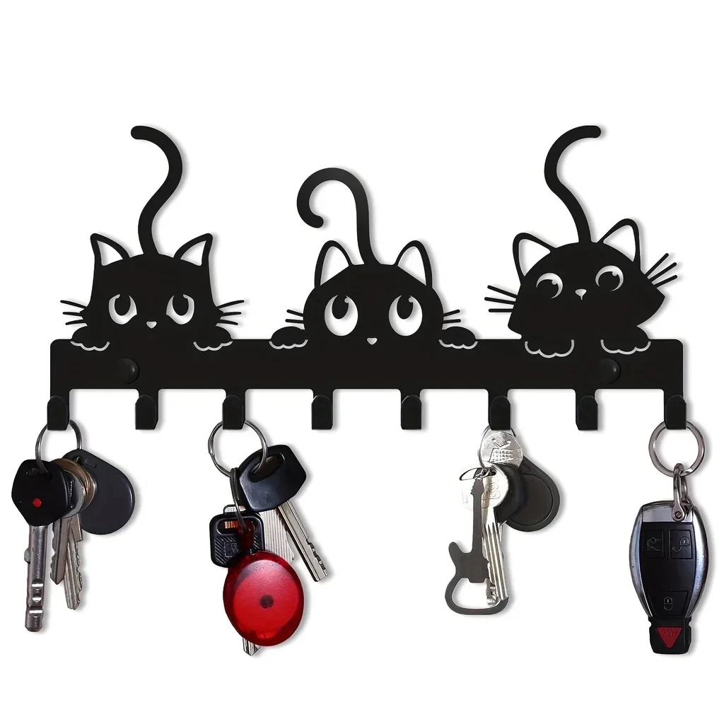 DDPNKL 1pc Wall Mounted Key Holder Cute Cat Key Rack Festive Atmosphere Cat Wall Rack Hook Household Key Coat Hanger Hook