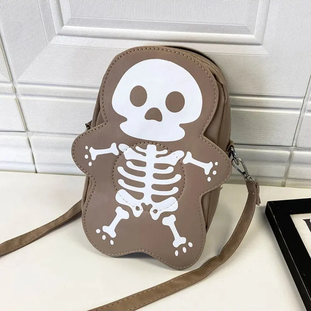 PU Leather Skeleton Shoulder Bag 3D Large Capacity Halloween Crossbody Bag Solid Color All-Match Cute Ghost Purse Girls