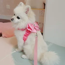 Puppy Dog's Harness Traction Rope Cute Korean Pink Bow Harness Rope Set for Small Medium Dog Yorkshire Outerdoor Leashes Harness