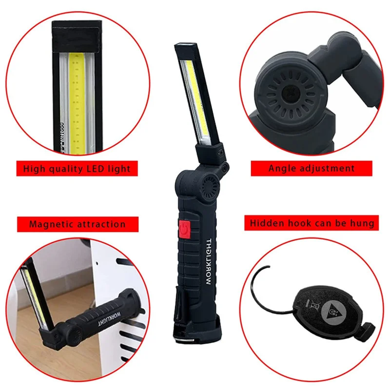 Rechargeable LED Work Light Magnetic Base Ultra Bright COB Flashlight Inspection Lamp for Car Repair, Home Using,Outdoor Camping
